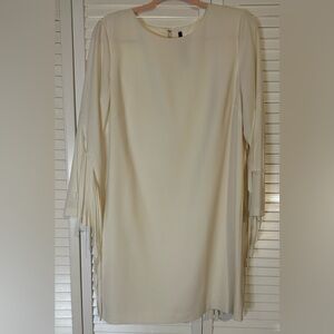 Kensie Off-White Midi Dress With Fringe Detail on sleeves and back of dress